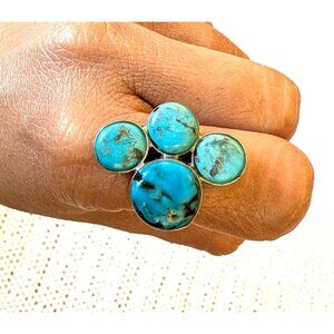 Sterling Silver Turquoise Ring Size 7 Handmade 7.2 grams Quadruplet
